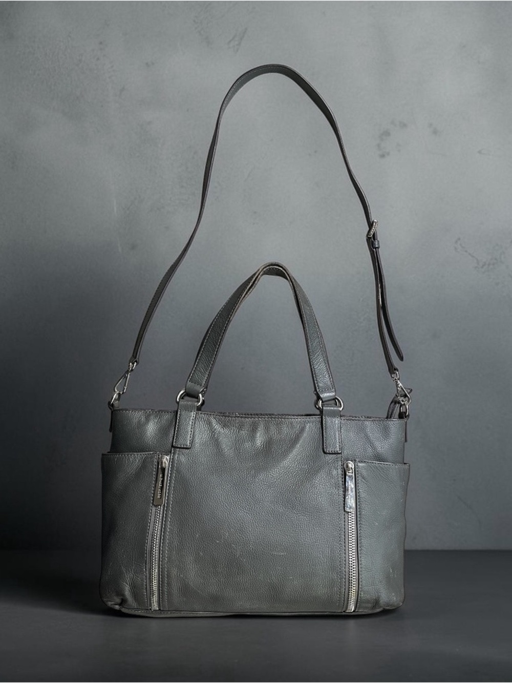Michael Kors Large Grey Pebbled Leather Tote Shoulder Bag Purse